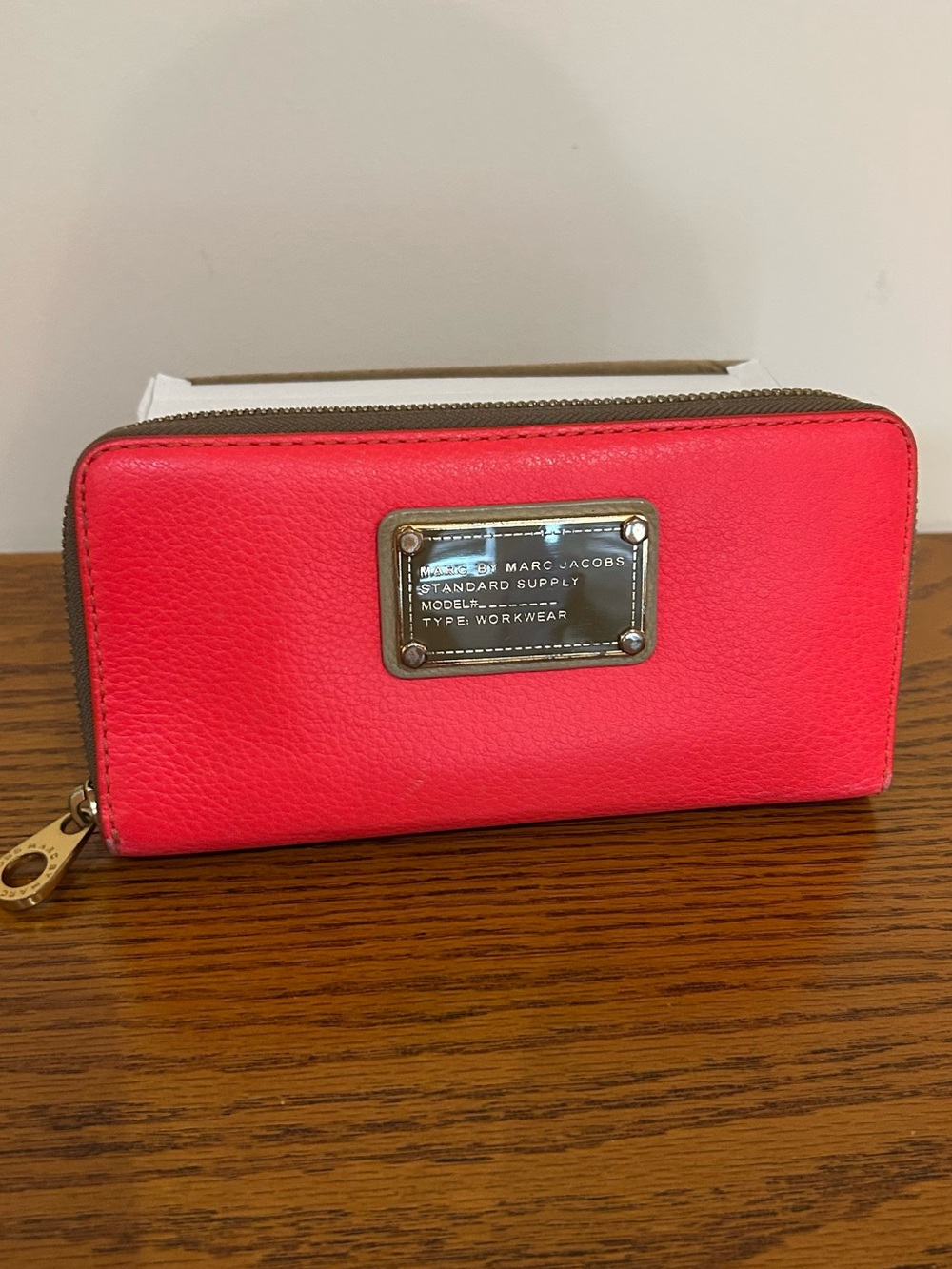 Marc Jacobs Hot Pink Zip Wallet with Gold Plate